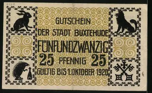 Notgeld Buxtehude 1919, 25 Pfennig, Silhouette der Stadt mit der Kirche