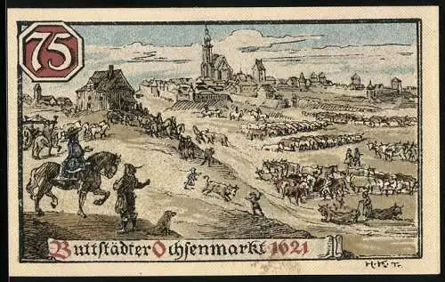 Notgeld Buttstädt, 75 Pfennig, Der Ochsenmarkt 1621