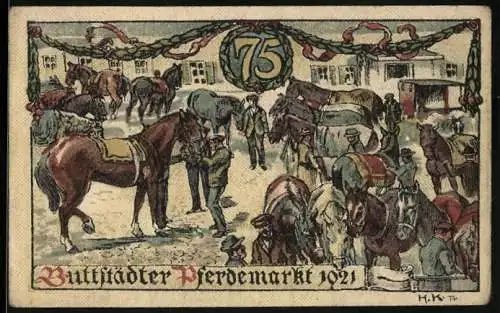 Notgeld Buttstädt, 75 Pfennig, Der Pferdemarkt 1921