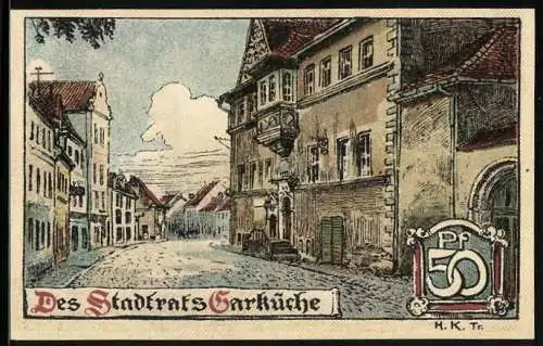 Notgeld Buttstädt, 50 Pfennig, Partie an des Stadtrats Garküche