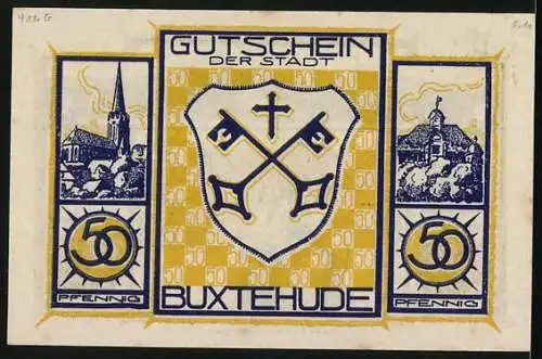 Notgeld Buxtehude, 50 Pfennig, Der Schmied bei der Arbeit