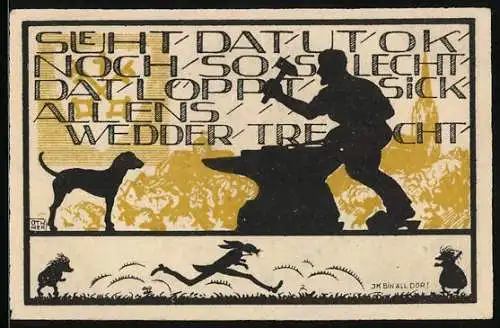 Notgeld Buxtehude, 25 Pfennig, Der Schmied und sein Hund, Hase und Igel