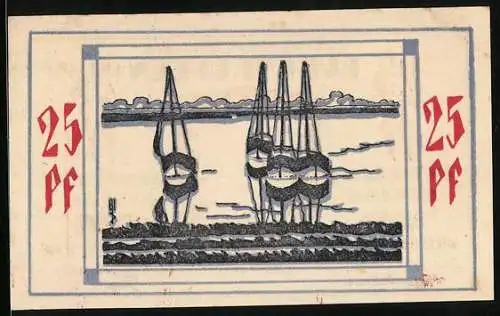 Notgeld Bullenkuhlen, 25 Pfennig, Segelboote auf dem Wasser