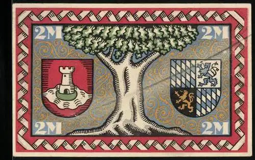 Notgeld Pasing 1918, 2 Mark, Wappen an einem Baum
