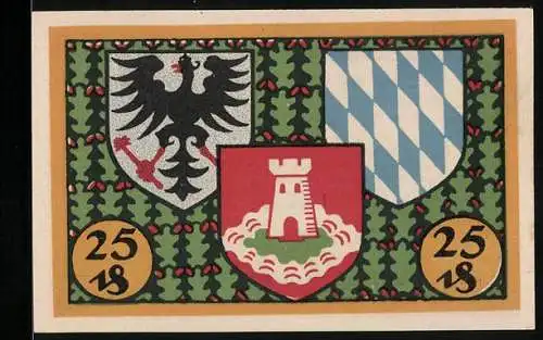 Notgeld Pasing 1918, 25 Pfennig, Drei Wappen und Ortsansicht