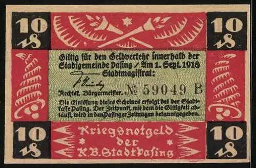 Notgeld Pasing 1918, 25 Pfennig, Pasinger Wappen mit einem Turm