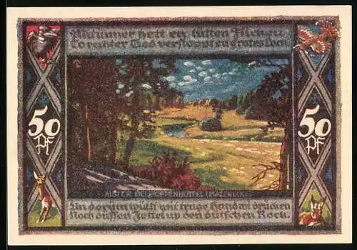 Notgeld Poppenbüttel 1921, 50 Pfennig, Malerecke an der Alster, Wappen
