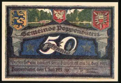 Notgeld Poppenbüttel 1921, 50 Pfennig, Malerecke an der Alster, Wappen