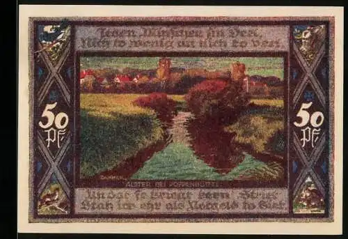 Notgeld Poppenbüttel 1921, 50 Pfennig, Alsterpartie, Wappen