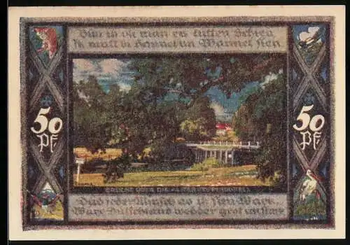 Notgeld Poppenbüttel 1921, 50 Pfennig, Wappen, Brücke über die Alster