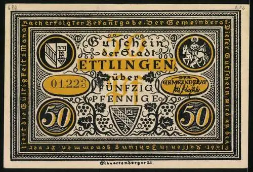 Notgeld Ettlingen, 50 Pfennig, Wenn`s Krautköpf wär`n, die wüchsen nach...