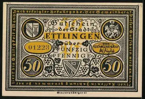 Notgeld Ettlingen, 50 Pfennig, Wo Weiberröcke sind im Spiel...