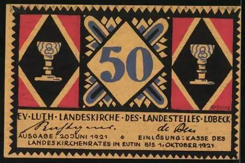 Notgeld Lübeck 1921, 50 Pfennig, Münzen für den Kaiser