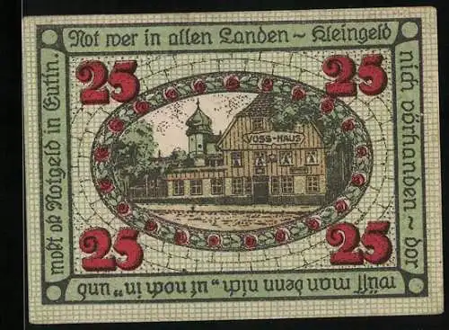 Notgeld Eutin 1920, 25 Pfennig, Voss-Haus, Stadtsiegel