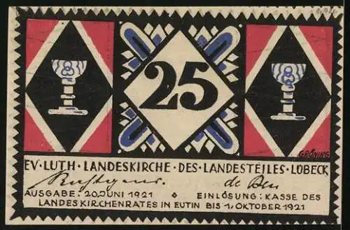 Notgeld Lübeck 1921, 25 Pfennig, Münzen für den Kaiser