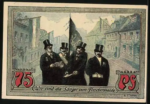 Notgeld Finsterwalde 1921, 75 Pfennig, Stadtwappen, Sänger v. Finsterwalde