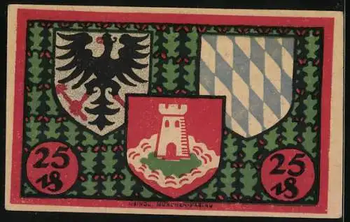 Notgeld Pasing 1918, 25 Pfennig, Stadtsilhouette, Wappen