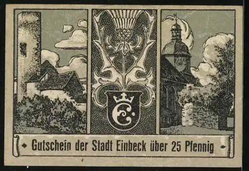 Notgeld Einbeck 1920, 25 Pfennig, Sertürner erfand hier das Morphium, Und da sagt man, das Bier macht dumm