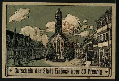 Notgeld Einbeck 1920, 50 Pfennig, Stadtwappen, Kirche