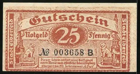 Notgeld Elberfeld 1919, 25 Pfennig, Stadtwappen