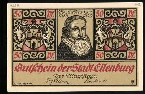 Notgeld Eilenburg 1921, 50 Pfennig, Martin Rinckart 1586-1649