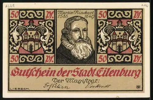 Notgeld Eilenburg 1921, 50 Pfennig, Martin Rinckart 1586-1649