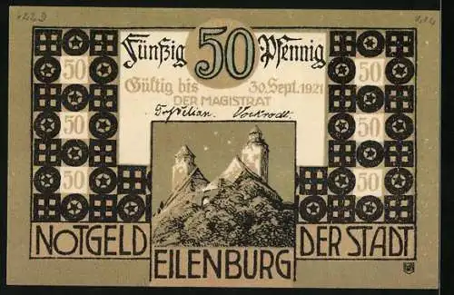 Notgeld Eilenburg 1921, 50 Pfennig, Die Birkenstadt am Muldenstrand