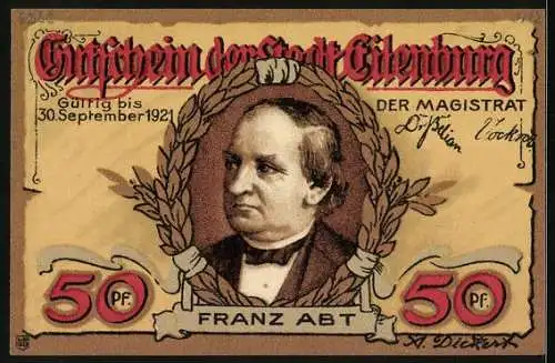 Notgeld Eilenburg 1921, 50 Pfennig, Altes Portal, Franz Abt