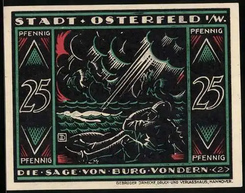 Notgeld Osterfeld i. W. 1921, 25 Pfennig, Siegel mit Wappen, Sage von der Burg Vondern: Am Wasser