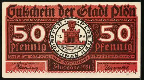 Notgeld Plön 1921, 50 Pfennig, Wappen, Wendenkrieg: Intrige der Ehefrau Krutos