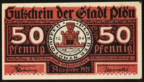 Notgeld Plön 1921, 50 Pfennig, Wappen, Wendenkrieg: Heinrich sammelt ein Kriegsvolk