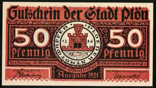 Notgeld Plön 1921, 50 Pfennig, Wappen, Wendenkrieg: Zug Buthues in die Stadt