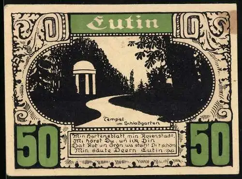 Notgeld Eutin, 50 Pfennig, Wappen der Holsteinischen Schweiz, Landkarte, Tempel im Schlossgarten