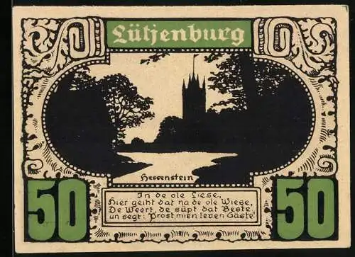 Notgeld Lütjenburg, 50 Pfennig, Wappen der Holsteinischen Schweiz, Landkarte, Hessenstein