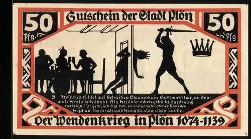 Notgeld Plön 1921, 50 Pfennig, Wappen, Wendenkrieg: Tötung Krutos durch Heinrich