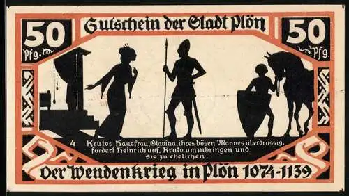 Notgeld Plön 1921, 50 Pfennig, Wappen, Wendenkrieg: Slavinia und Heinrich
