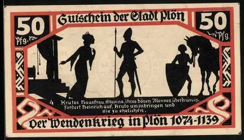 Notgeld Plön 1921, 50 Pfennig, Wappen, Wendenkrieg: Slavinia fordert Heinrich zur Tötung Krutos auf