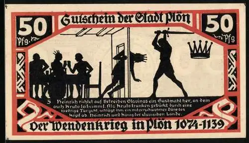 Notgeld Plön 1921, 50 Pfennig, Wappen, Wendenkrieg: Heinrich lässt Kruto umbringen