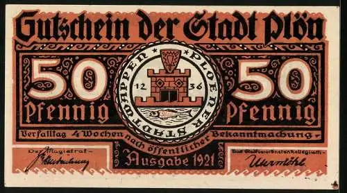 Notgeld Plön 1921, 50 Pfennig, Wappen, Wendenkrieg: Die Holsten besiegen die Wenden