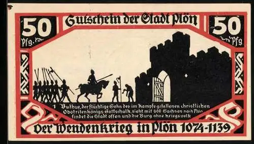 Notgeld Plön 1921, 50 Pfennig, Wappen, Wendenkrieg: Einzug Buthues