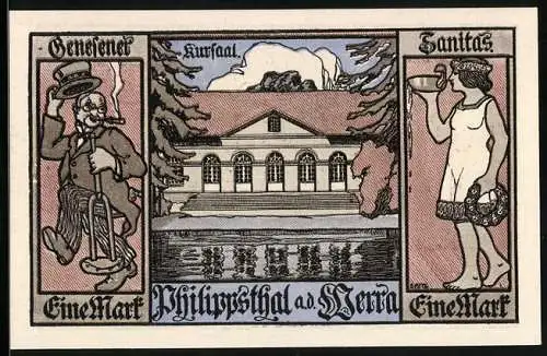 Notgeld Philippsthal an der Werra 1921, 1 Mark, Wappen, Genesener, Kursaal, Sanitas