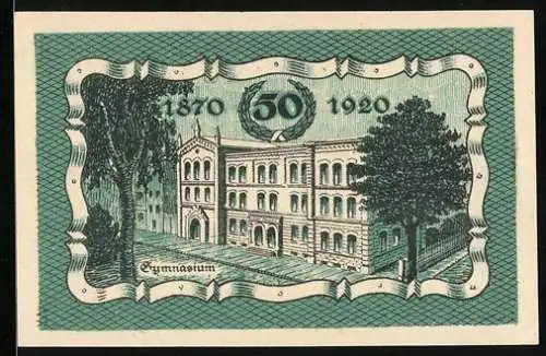 Notgeld Patschkau 1921, 50 Pfennig, Tüme, Gymnasium