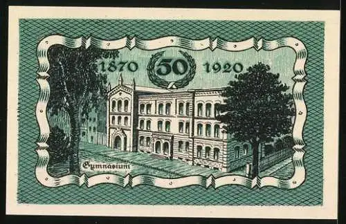 Notgeld Patschkau 1921, 50 Pfennig, Tüme und Gymnasium