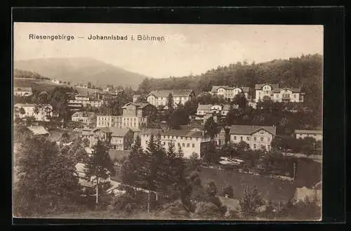 AK Johannisbad i. Böhmen, Ortsansicht aus der Vogelschau