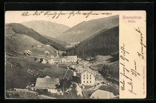 AK Petzer /Riesengebirge, Ortsansicht aus der Vogelschau