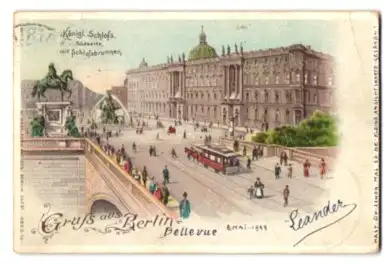 Mini-Lithographie Berlin, Königl. Schloss mit Schlossbrunnen