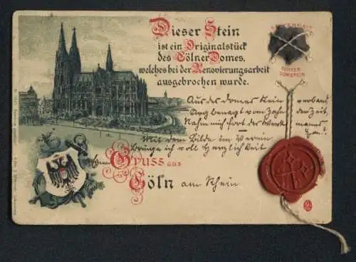 Lithographie Köln, Dom, echter Domstein, Siegel, Wappen