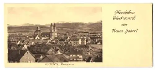 Mini-AK Kempten / Allgäu, Die Stadt im Bergpanorama, Neujahrskarte