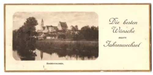 Mini-AK Babenhausen / Schwaben, Ortsansicht vom Fluss aus, Neujahrskarte
