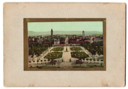 AK Karlsruhe, Ortsansicht vom Schloss aus, im Passepartout